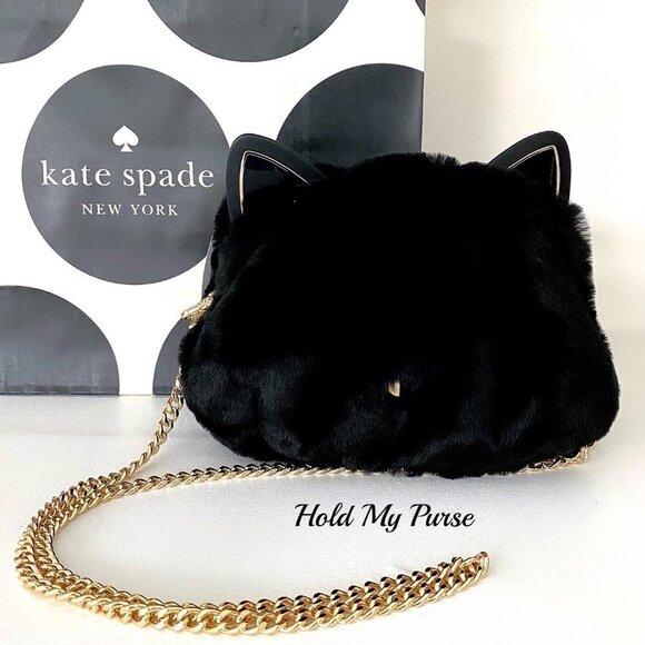 Kate Spade Pitch Purrfect Faux Fur Black Cat Bag NWT - Picture 2 of 11